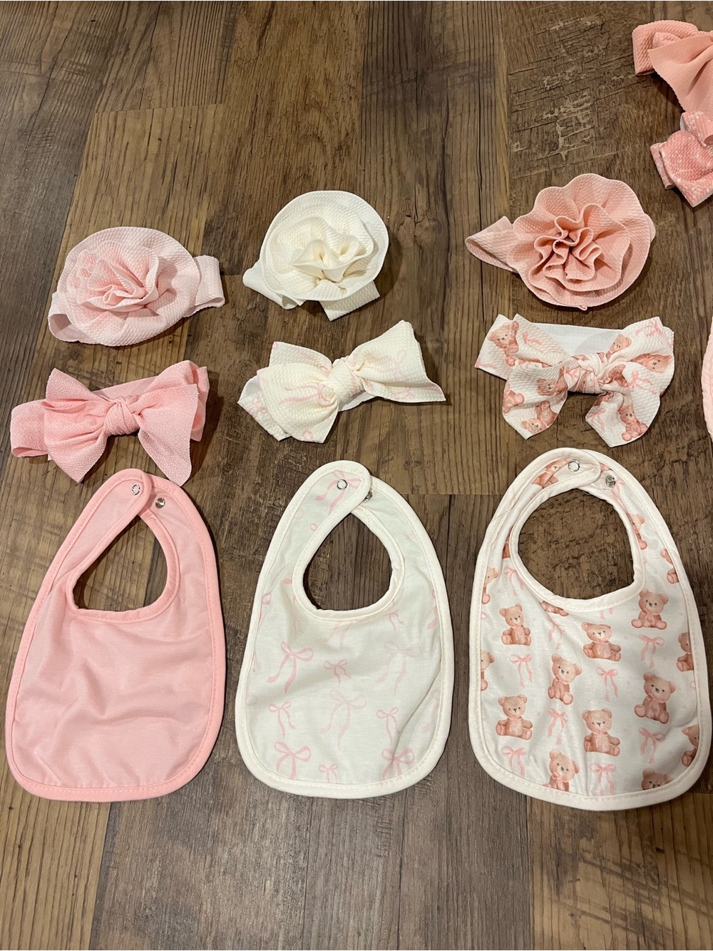 Baby Girls Pink & Cream Bow Headband and Bib Gift Set